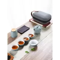 美帮汇旅行茶具套装家用小套陶瓷茶杯茶道配件便携包茶壶粗陶快客杯