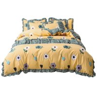 美帮汇少女心韩版床上四件套 带花边床单仙女被罩简约北欧风