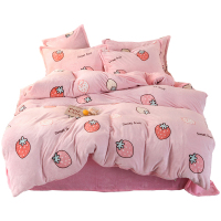 美帮汇四件套绒面珊瑚绒双面绒 法兰绒毛绒被套粉色冬天加绒床单加厚女