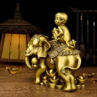 美帮汇铜封侯拜相摆件 象上封侯加官进爵事业铜大象猴子