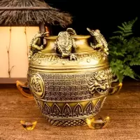 美帮汇四方坛子 金蟾摆件铜家居明财位装饰摆设
