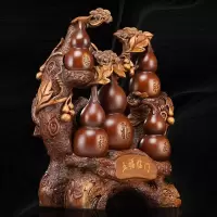 美帮汇五福临葫芦摆件福禄寿檀木色装饰品家居玄关博古架房间布置摆设