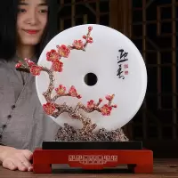 美帮汇珐琅彩平安扣玉石摆件阿富汗白玉扣家居客厅酒柜玄关装饰礼品