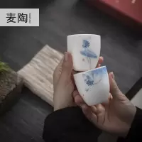 美帮汇功夫茶杯 景德镇陶瓷品茗杯 手绘青白瓷茶具小茶杯个人单杯