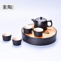 美帮汇手工黑粗陶手抓侧把茶壶陶瓷功夫茶具茶具套装配件办公泡茶壶