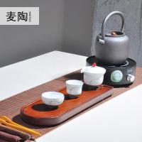 美帮汇日式手工黑陶养生烧水煮茶器 功夫茶具提梁茶壶电陶炉套装