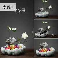 美帮汇创意仿真杜鹃花绿植装饰客厅桌面办公室可收纳中式陶瓷花器摆件