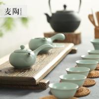 美帮汇开片汝窑西施茶壶侧把壶青瓷冰裂陶瓷功夫茶具套装茶杯