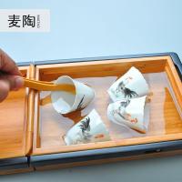 美帮汇手绘便携棉麻整套旅行功夫茶具套装 陶瓷紫砂汝窑茶壶茶杯