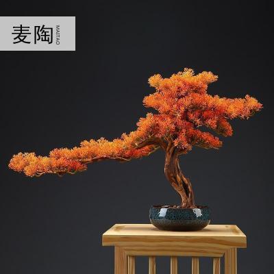 美帮汇中式家居仿真盆景迎客松红枫叶绿植大摆件装饰品迁礼品