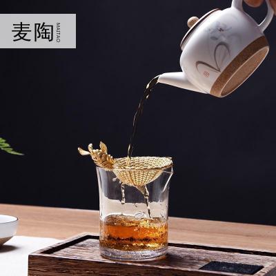 美帮汇铜茶漏过滤架镀金编织茶滤泡茶盖碗过滤网套装功夫茶具配件