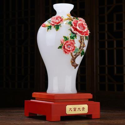 美帮汇牡丹花瓶摆件中式客厅插花干花玉石别墅玄关装饰品