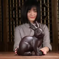 美帮汇实木兔子生肖摆件花梨木玉兔工艺品博古架酒柜装饰摆设