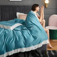 美帮汇全棉四件套水洗真丝全棉欧式蕾丝简约1.8m1.5床单被套双人4件套