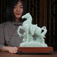 美帮汇玉石马摆件一对客厅家居酒柜装饰品老板办公室桌面工艺品