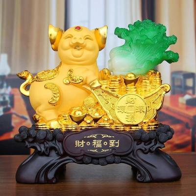 美帮汇金猪摆件生肖猪拉白菜家居办公室工艺品装饰新年礼品