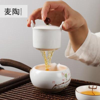 美帮汇鸡翅木实盘茶具套装家用手绘白瓷整套功夫茶具一壶两杯