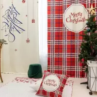 美帮汇北欧窗帘定制 新年圣诞节喜庆窗帘 服装店橱窗咖啡厅格子窗帘