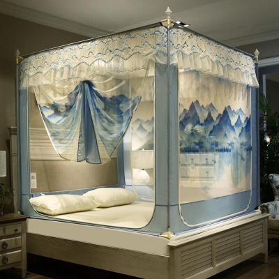 美帮汇三开防摔坐床拉链公主蚊帐1.5米/1.8m床家用蒙古包加密加厚支架