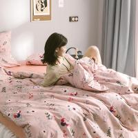 美帮汇出品全棉水洗棉四件套全棉床单被套款床上用品粉