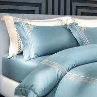 美帮汇100支简约刺绣四件套全棉酒店风床上用品全棉床单被套床品套件