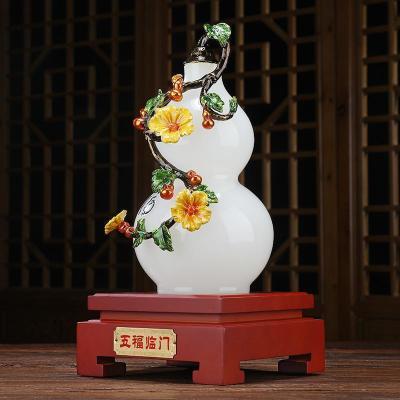 美帮汇珐琅彩《五福临》葫芦摆件琉璃玉工艺品家居客厅装饰品