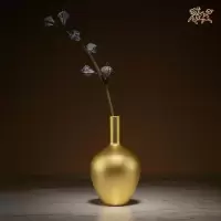 美帮汇全铜摆件《真金鎏镀花瓶》铜工艺品 家居饰品 花瓶