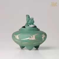 美帮汇全铜摆件《高冈铜器之鶴彫金(小)》铜工艺品 香炉