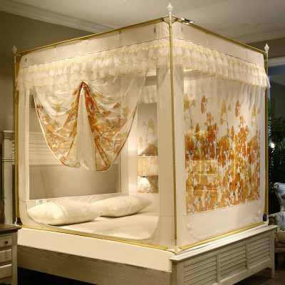 美帮汇新款坐床拉链防摔蚊帐1.5米蒙古包加密1.8m床公主风家用加厚支架