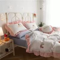 美帮汇全棉水洗棉床上用品四件套全棉床单被套刺绣花边少女心公主风
