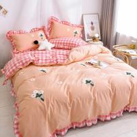 美帮汇水洗棉四件套全棉全棉款少女心公主风被套床单宿舍床上三件套