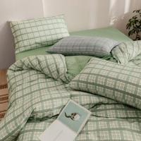 美帮汇床上四件套全棉全棉套件床单三件套北欧简约浅忆冰霜绿
