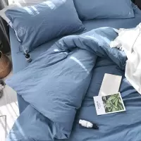 美帮汇水洗棉四件套简约色全棉全棉1.8m双人床单被套三件套床上用品