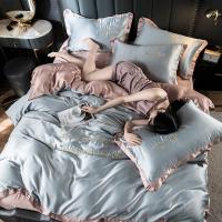 美帮汇水洗真丝床上四件套冰丝欧式丝滑北欧风床单被套1.8床笠