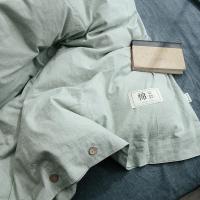 美帮汇简约棉麻风四件套亚麻色纽扣素色全棉全棉被套床单床笠床上用品