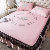 美帮汇床裙冰丝席凉席三件套1.5m床夏季可水洗折叠1.8米蕾丝空调软席子