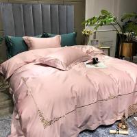 美帮汇床上四件套全棉全棉简约刺绣欧式60支长绒棉床上用品床单被套春夏