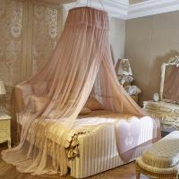 美帮汇灰色圆顶蚊帐吊挂网纱落地公主风床幔支架免安装圆床1.8m双人