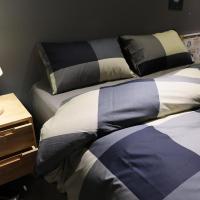 美帮汇全棉四件套简约全棉床单被套三件套北欧风格子双人床上用品三件套