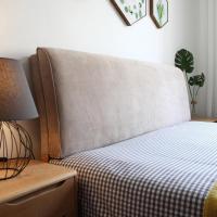 美帮汇定制北欧实木床上靠垫榻榻米无床头板软包自粘布艺罩可拆洗 浅咖色 无床头款120*58*10CM