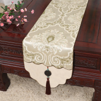 美帮汇新中式古典玉桌旗茶几长条布艺中国风桌布床柜旗电视柜盖布 如意浅绿 34*300适合桌长240-250CM