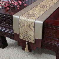 美帮汇新中式古典玉桌旗茶几长条布艺中国风桌布床柜旗电视柜盖布 简欧提花金 34*150适合桌长90-100CM
