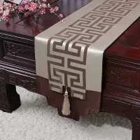 美帮汇新中式古典玉桌旗茶几长条布艺中国风桌布床柜旗电视柜盖布 咖啡格 34*180适合桌长120-130CM