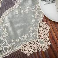 美帮汇茶几桌旗欧式桌巾长条桌布蕾丝餐桌旗轻奢电视柜桌旗复古 古典绿 40*150CM桌旗