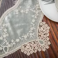 美帮汇茶几桌旗欧式桌巾长条桌布蕾丝餐桌旗轻奢电视柜桌旗复古 古典绿 40*180CM桌旗