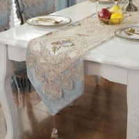 美帮汇现代简约轻美式欧式新中式餐桌布艺电视柜北欧床旗茶几桌旗布 清雅-香槟蓝 33*180cm