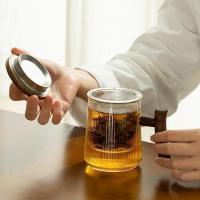 美帮汇茶水分离木把玻璃杯过滤内胆花茶红茶泡茶杯个人带盖办公杯
