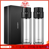 美帮汇玻璃杯礼盒便携家用茶叶隔离大容量清新简约细长水杯男茶杯 黑色380ml-2个