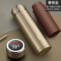 美帮汇紫砂内胆保温杯紫砂杯泡茶杯男士女定制水杯子 香槟金(全钢杯盖智能测温提醒喝水)