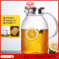美帮汇家用简约高温热玻璃凉水壶透明加厚花茶壶大号烧水壶茶具套装 单壶2.2L+4个小杯+茶盘